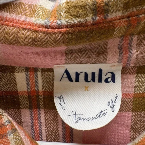 Arula Plaid Flannel Button Down Shirt Dress Plus Size X Pink Brown Country - Picture 5 of 11